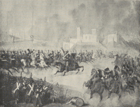 32. ATAK UŁANÓW, LWÓW 1850. AKWARELA