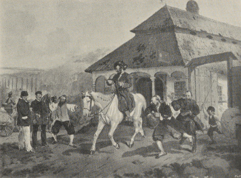 45. SPRZEDAŻ KONIA. AKWARELA. ŚLEDZIEJOWICE 1854