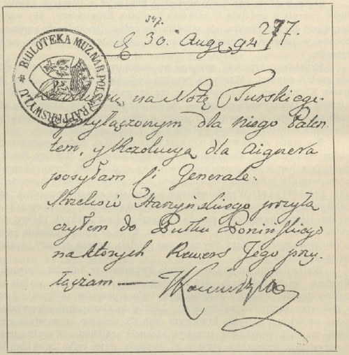 Nr. 110. Rozkaz Kościuszki, (z muzeum Rapperswilskiego.