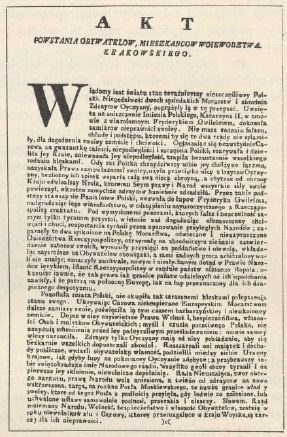 N r. 61. Akt powstania obywateli Wojew.  Krak.