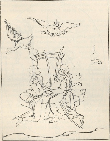 r. 62. Przysięga Wodzickiego i Kościuszki. Rysunek M. Stachowicza. (Własność Dr. Sternschussa w Krakowie.).