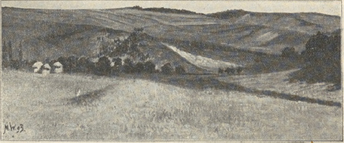 Nr. 68. Widok na pozycję Rosyan oraz na rozrywaną obecnie mogiłę, malował Wawrzeniecki 1893.