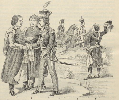 Nr. 77. 1) Filip Lichocki, prezydent miasta Krakowa; 2) Stanisław Mieroszewski; 3) Franciszek Ksawery Korwin Wyszkowski; 4) Adjutant Kościuszki; 5) Tadeusz Kościuszko; 6) Żołnierz na odwachu .
