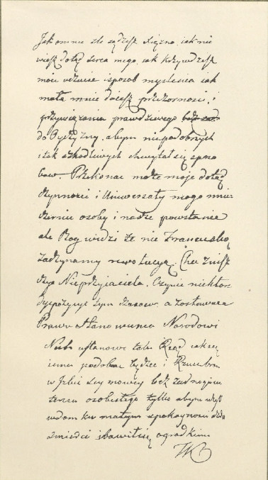 List Kościuszki do ks. Izabelli Czartoryskiej z r. 1794 (Muzeum ks. ks. Czartoryskich w Krakowie.).