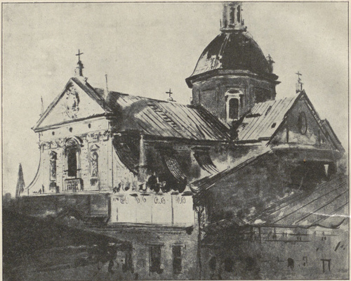 KOŚCIÓŁ ŚW. PIOTRA W KRAKOWIE (litogr., sposób pędzlowy, 1924)